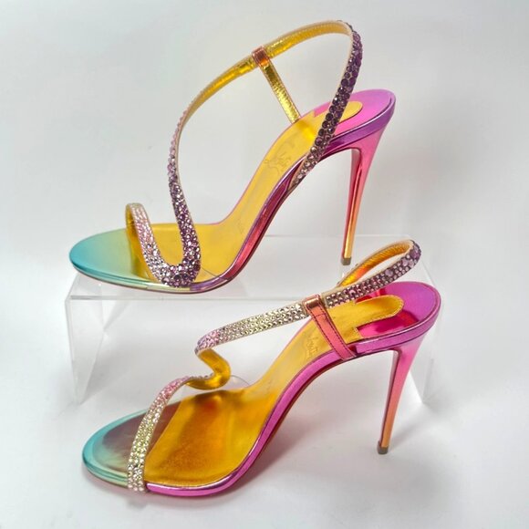 Christian Louboutin Rosalie Strass Boreal Heels Metallic Multicolor Sandals Sz36 - Picture 3 of 12